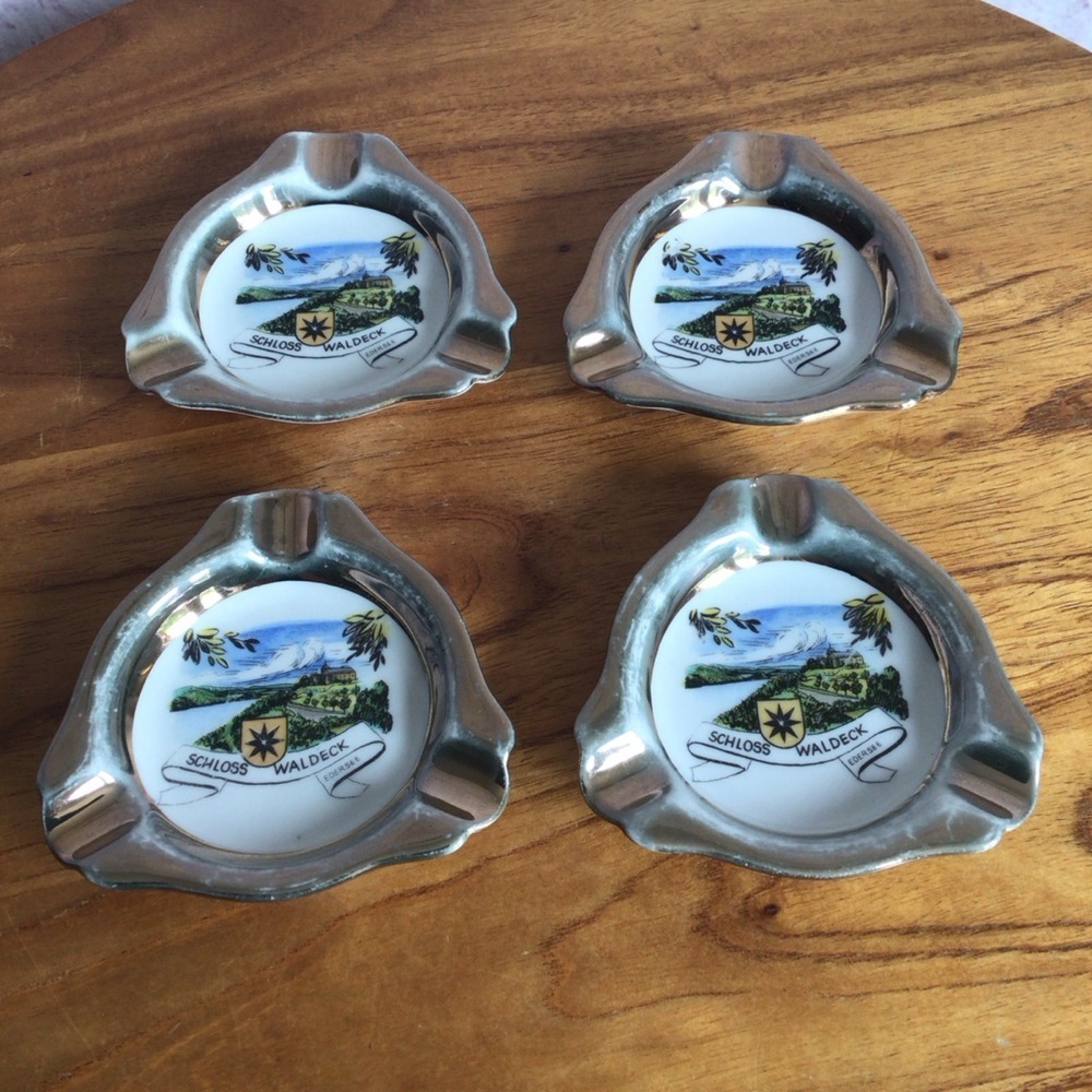Vintage Schloss Waldeck Edersee Germany Porcelain Ashtrays - Set of 4